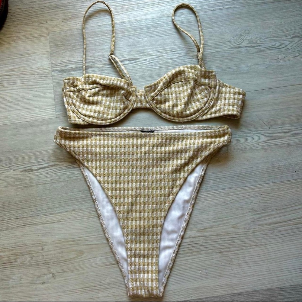Triangl gold gingham high waisted set size XS